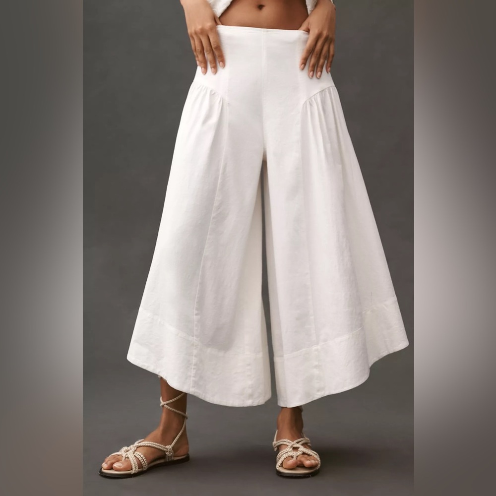 By Anthropologie White Linen Extended Waist Pants - Picture 2 of 11